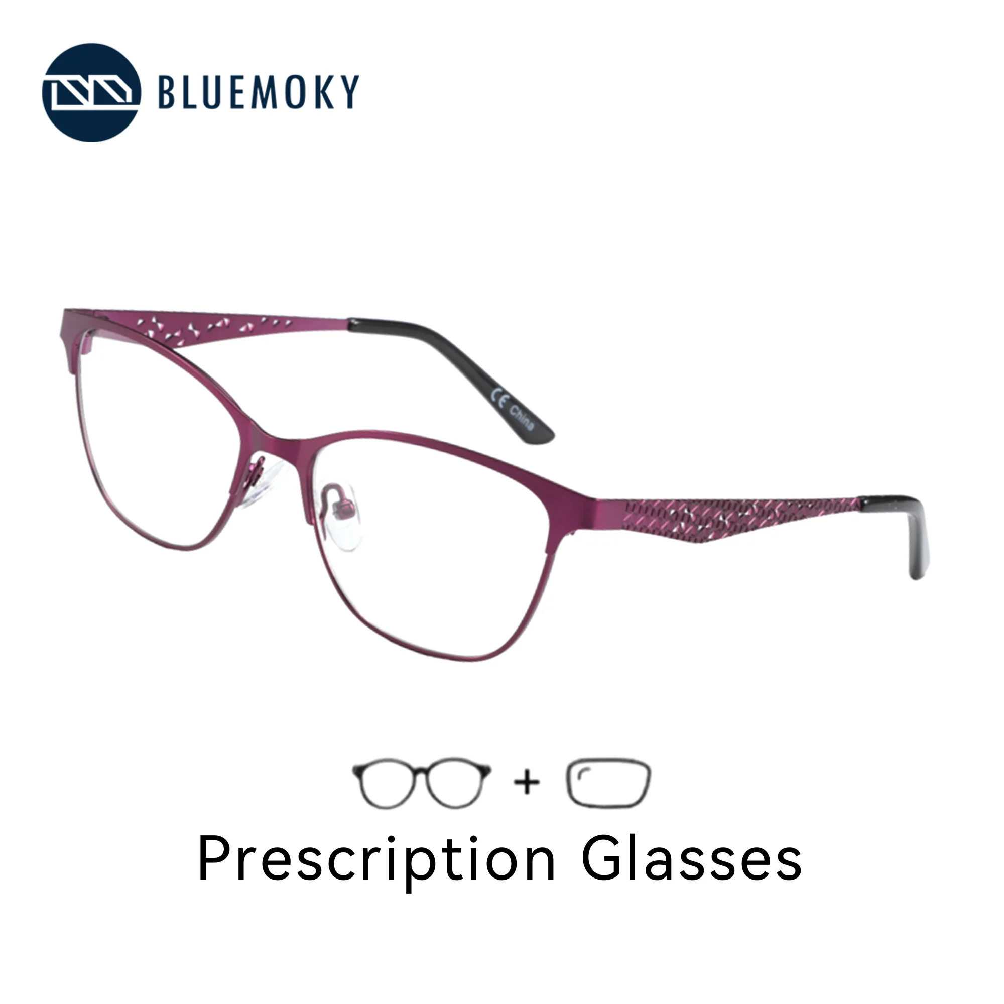 bluemoky-トレンドメタルスクエア処方メガネ女性用フォトクロミック多焦点光学眼鏡女性用近視レンズ
