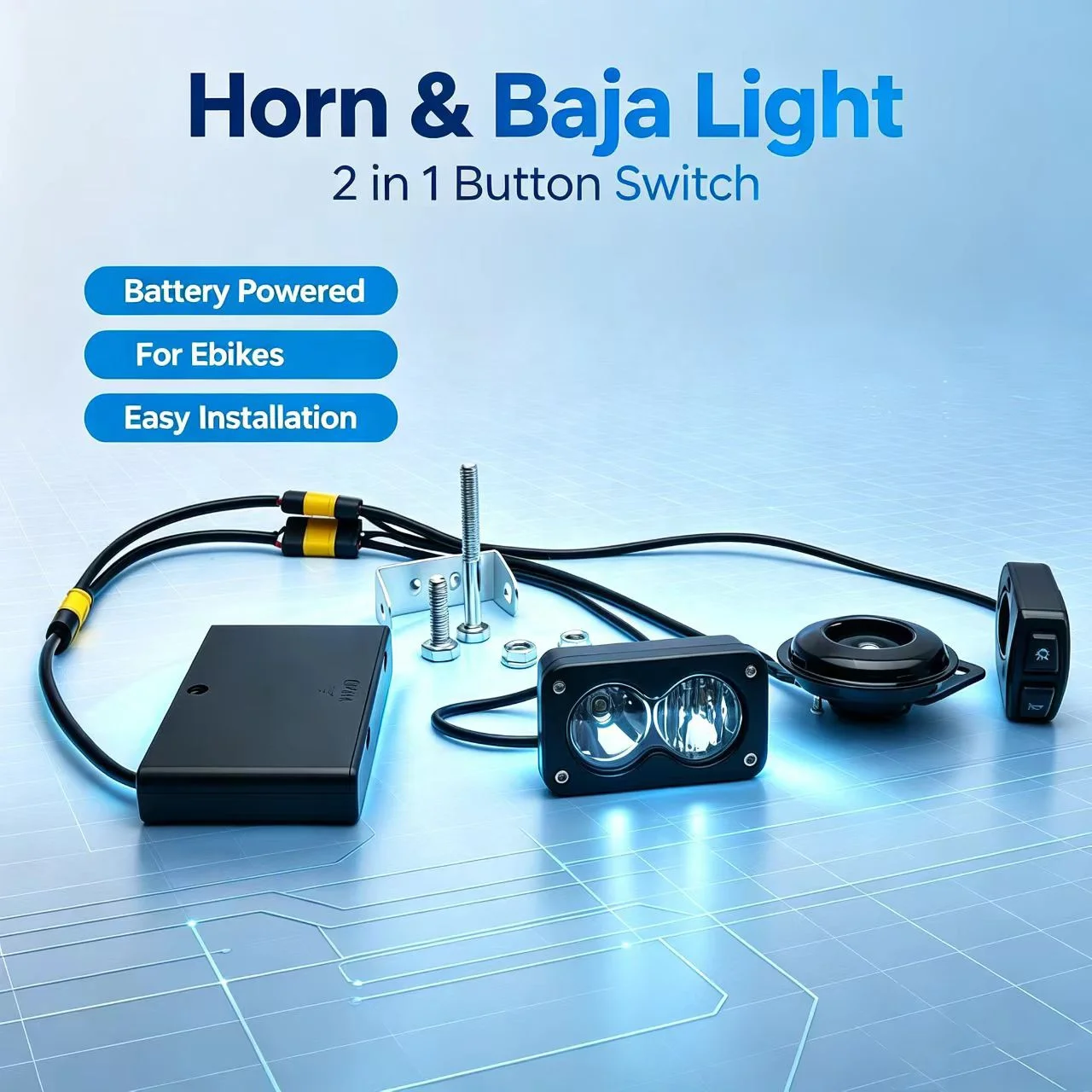 Wintai-Tech China 2 in One Button Switch Horn and Baja Light Battery Powered Baja Light for E Bikes Plug and Play Kit