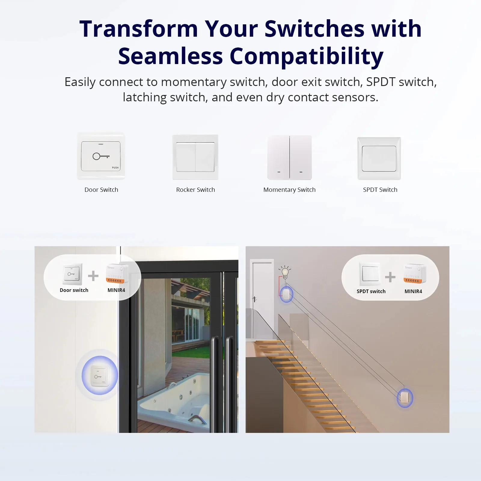 SONOFF-MINI Módulo de interruptor Wifi R4, interruptor inteligente de 2 vías, Control inalámbrico para el hogar, Alexa, asistente de Google Home,