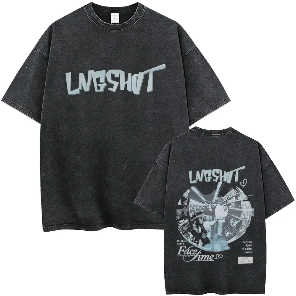 

Washed Vintage Korean Band Lngshot Graphic T-shirt Fans Gift Men Women Kpop Fashion Trend T Shirts Casual Oversized Streetwear