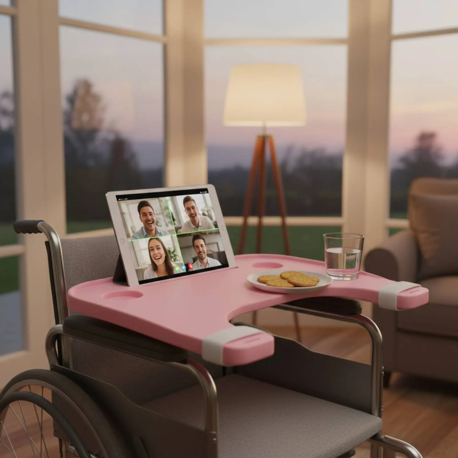 

Wheelchair Eating Tray Hook Design Quick Release Wheelchair Tray Mobility Aid Stable Surface Cup Holders for Elderly, Mealtime
