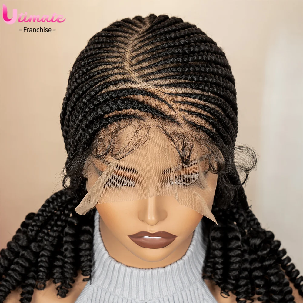 Synthetic Cornrow Braided Wigs for Women 14 Inch Full Lace Braids Wig Short Blait Natural Black Knotless Wig 2025 New Hairstyle