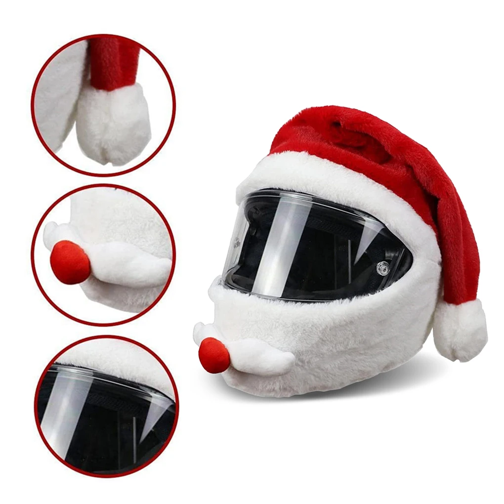 Universal Motorcycle Christmas Helmet Cover Cartoon Elk Santa Claus Fluffy Plush Set Christmas Cosplay Splicing Head Cover