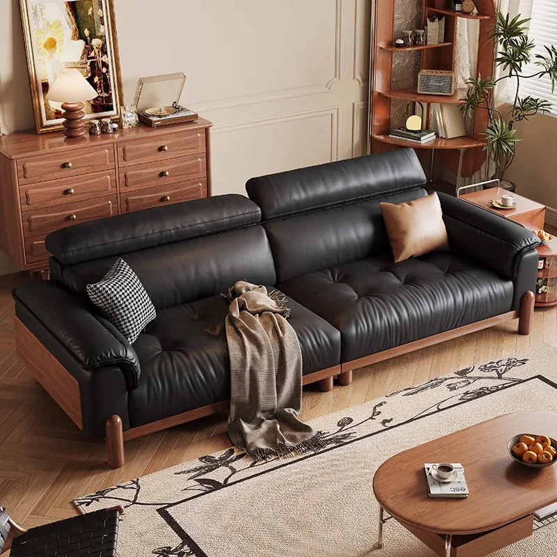 Black walnut first-layer cowhide art sofa