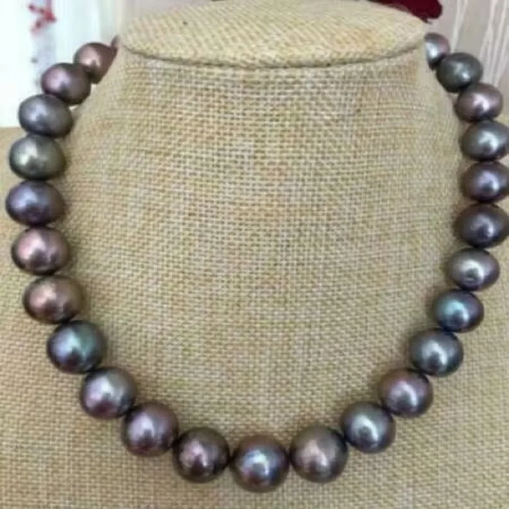 

18" AAAAA LUSTER 9-10mm REAL natural Tahitian black pearl necklace 14kp Clasp