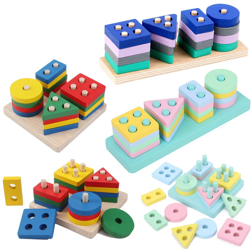 Montessori brinquedo de madeira blocos de construção mini tamanho brinquedos educativos para crianças formas coloridas aprendizagem precoce crianças quebra-cabeça brinquedos