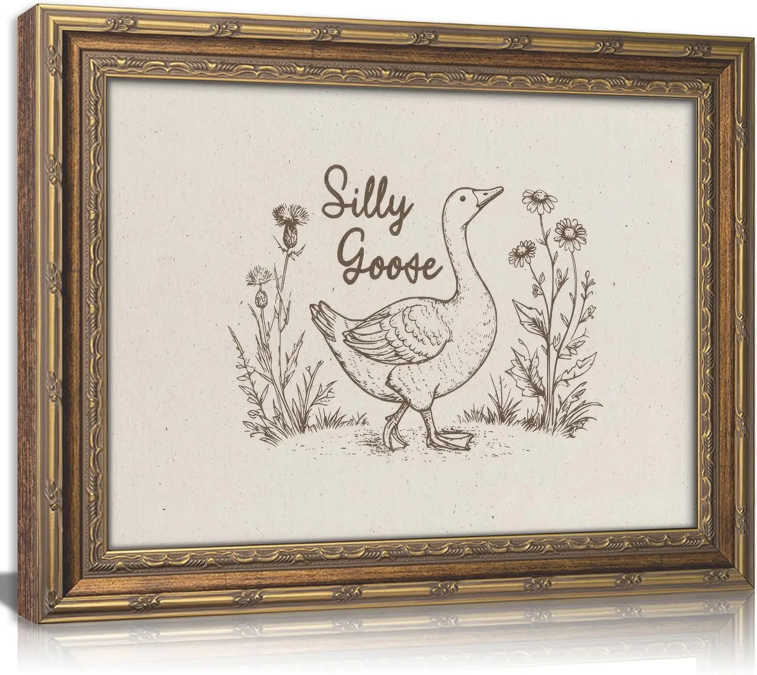 Framed Canvas Wall Art Silly Goose Vintage Sketch Print Farmhouse Country Home Decor Painting