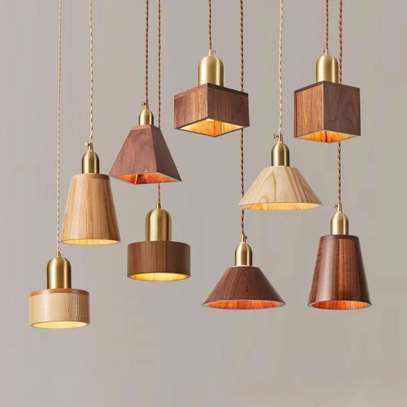 

Nordic Copper Pendant Lamp Wood Beside Bedroom Modern Hanging Light LED Hanglamp Vintage Chandeliers Living Room Dining Room