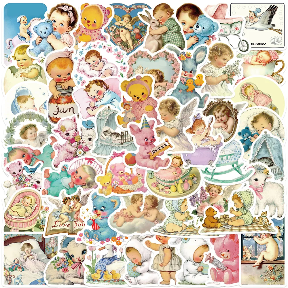 

50PCS VINTAGE BABY Stickers Retro Style Graffiti Decals For Phone Case Suitcase Hand Account Guitar Cartoon Animals Stickers