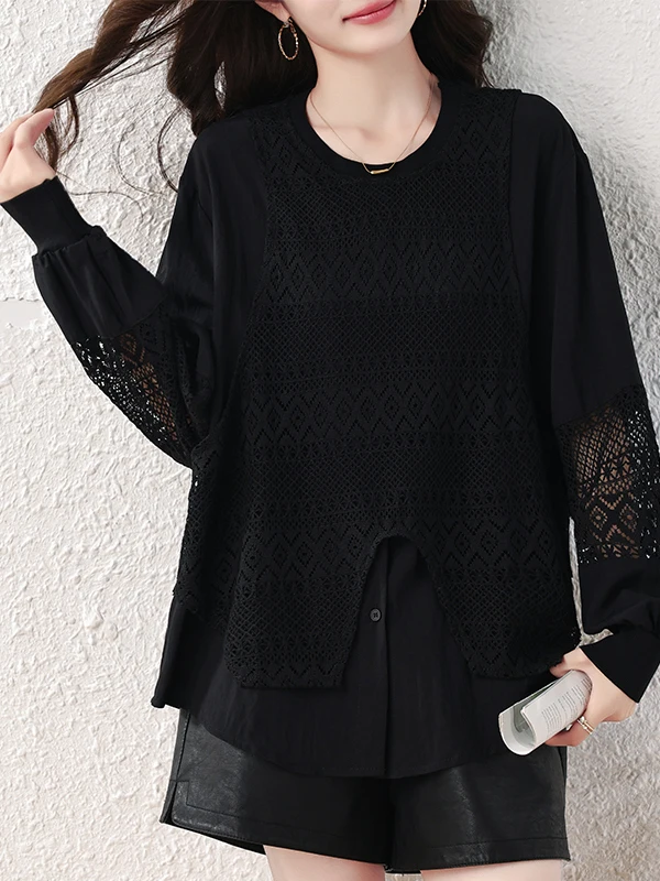 Fall 2026 plus Size Women's Comfortable Fashionable Simple Style T-Shirt Top Versatile Meat Concealing Slimming Basic Crew Ne...