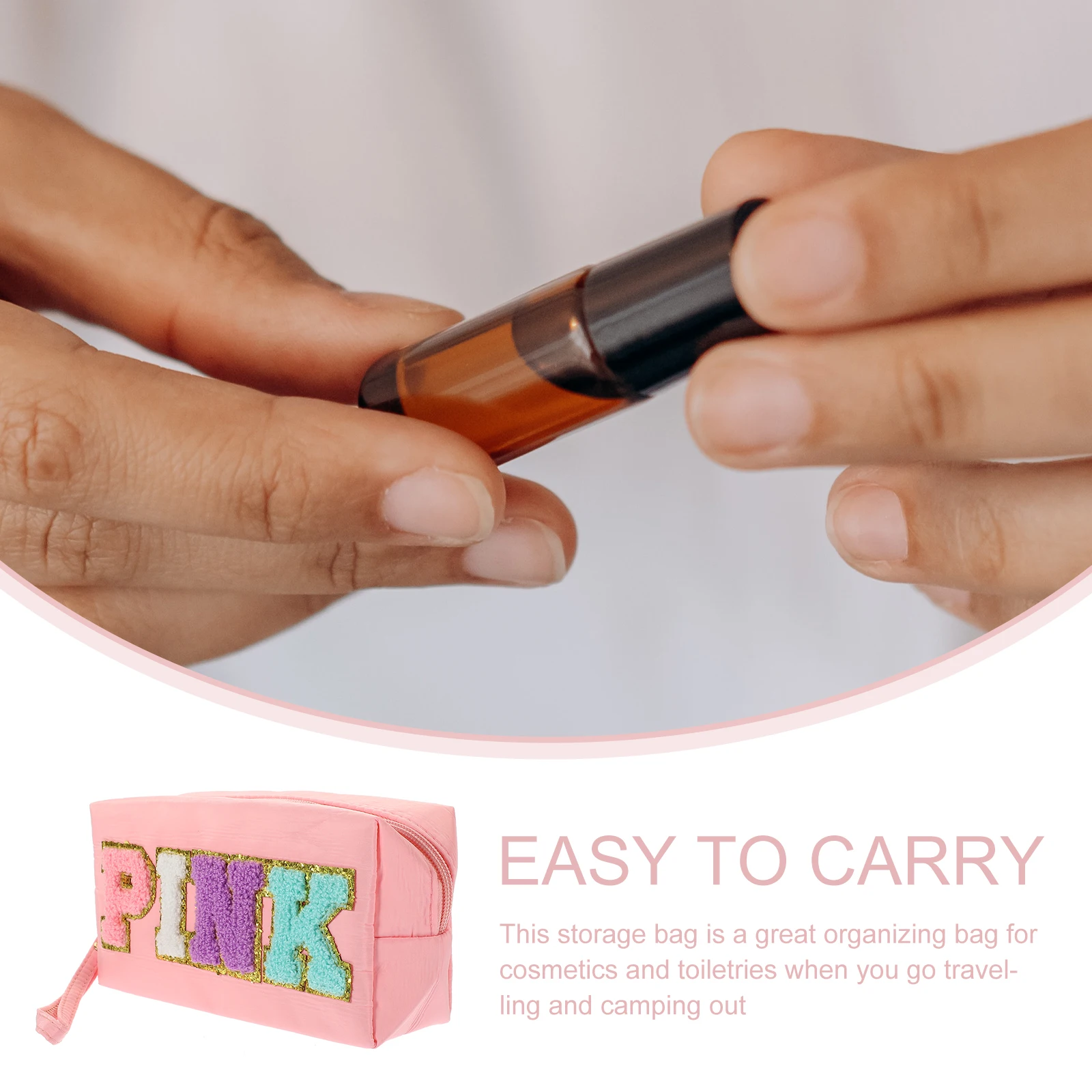 

Portable Makeup for Travel Women Pink Letter Soft Handle Storage Toiletry Organizer Brush Makeup Brush Bag Pouch