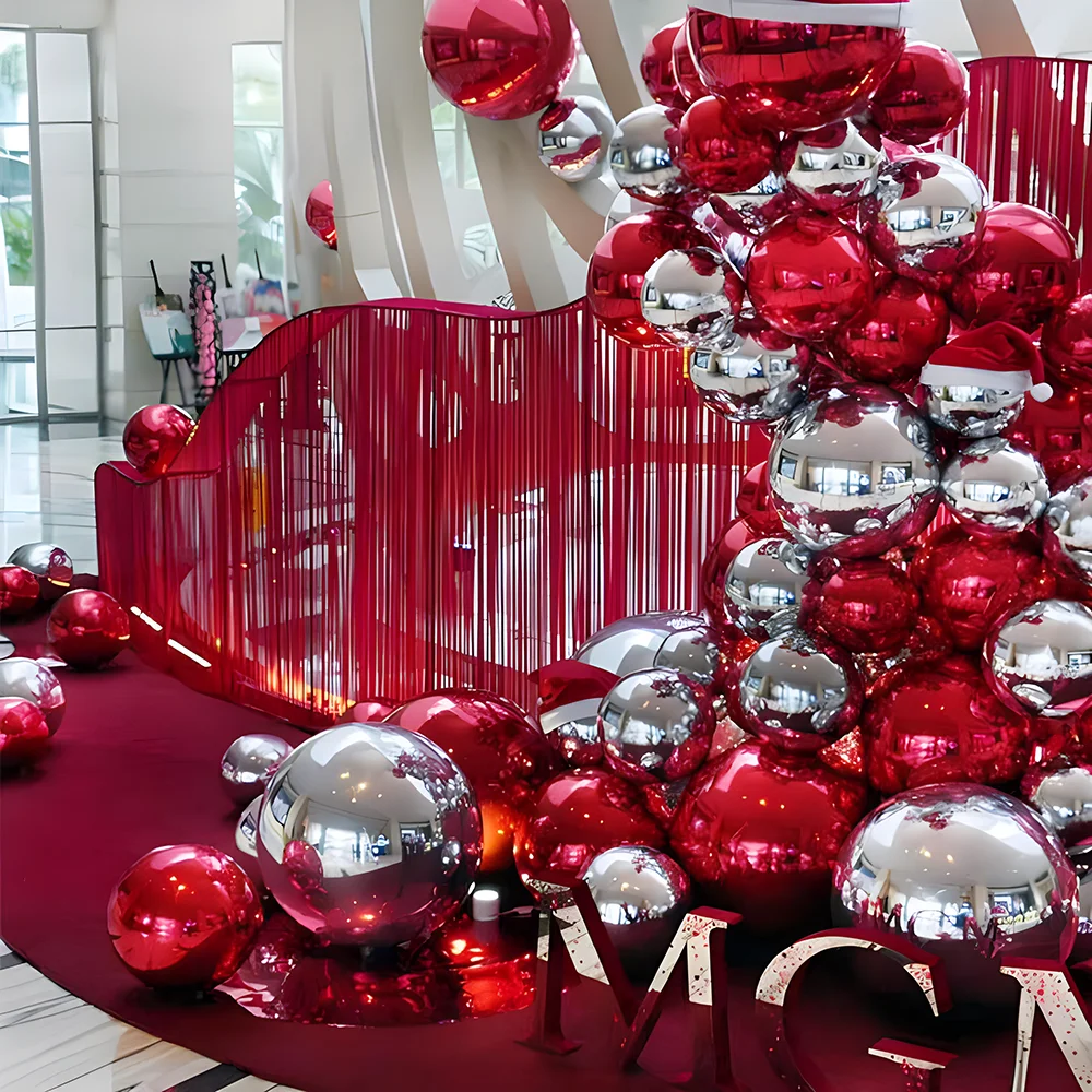 Red Color Inflatable Mirror Ball Airtight Giant Hanging Inflatable Mirror Balloon 0.5m-3m Sealed Colorful Sphere