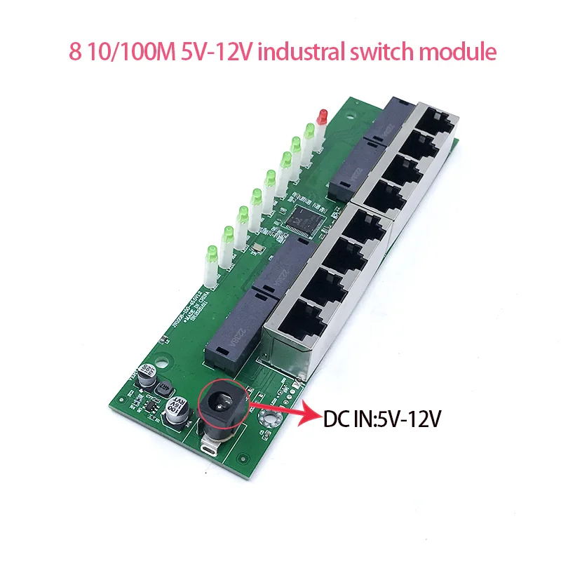 

Ethernet Switch industria 8port 10/100M network ethernet switch 5V/12V power input Temperature-40 to 75℃