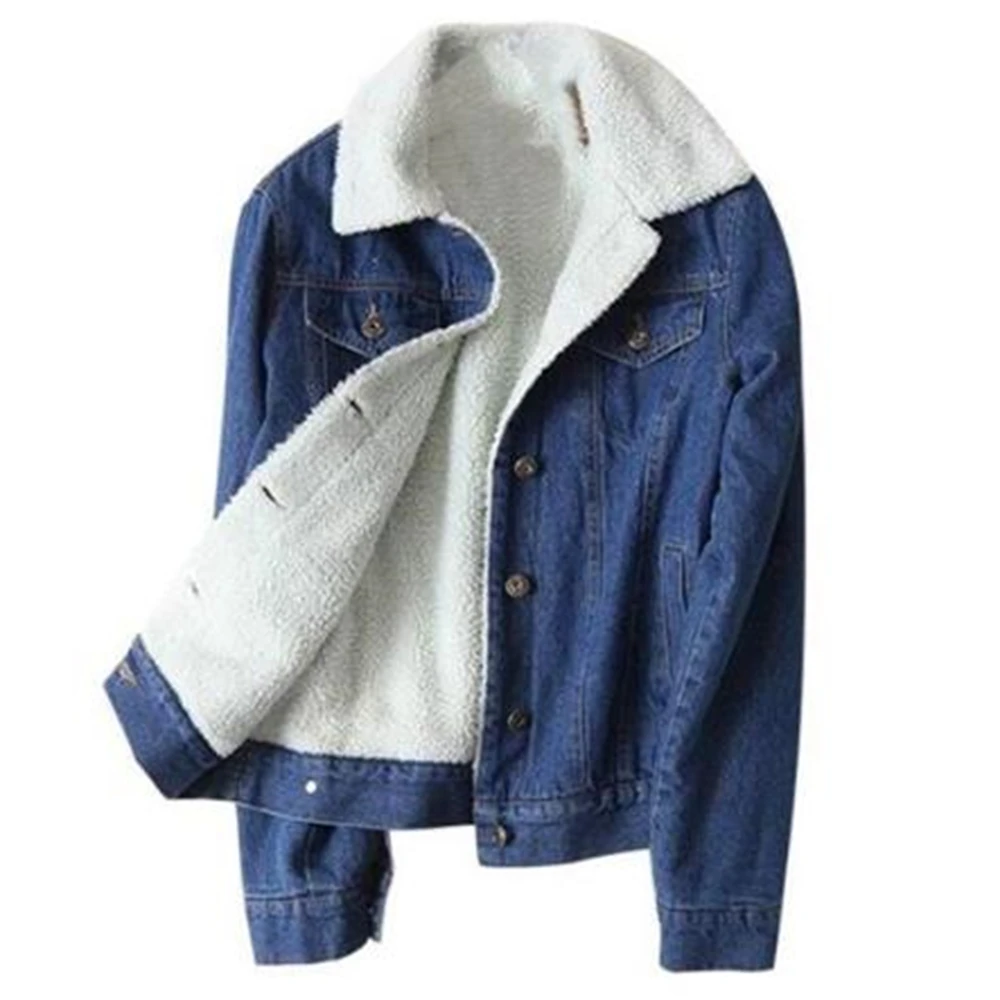 Keramo Winter Fleece Denim Coats Women Faux Thicken Plus Velvet Jacket Female Vintage Warm Frayed Overcoat Outwear Autumn Tops