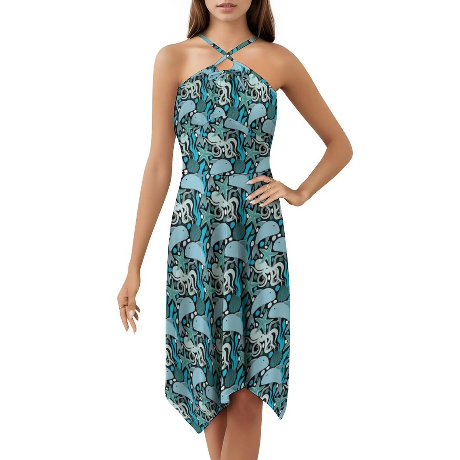 فستان حفلات نسائي تحت الماء ملابس عصرية مطبوعة للنادي للسيدات على شكل نجم البحر الأخطبوط وحفلات دولفين البحر والمحيطات #5