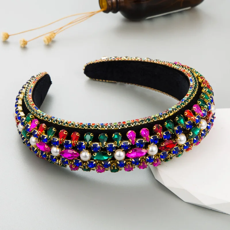 Vintage Luxury Fashion Baroque Rhinestone Pearl Sponge Hairband Headband Ladies Beautiful Hair Accessories