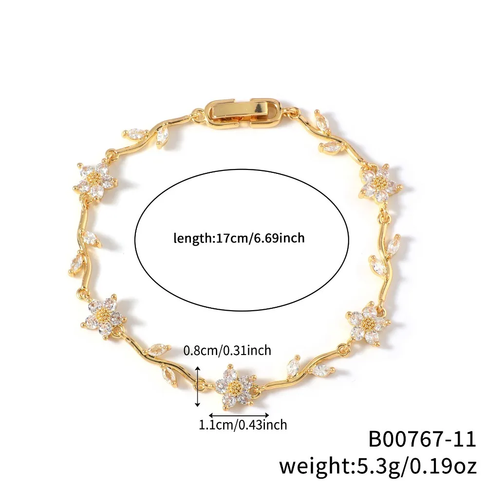 Stainless Steel Stackable Bracelets Shiny Rhinestone Multiple Color Cubic Zirconia Bracelets Leaves Flower Bracelet Women