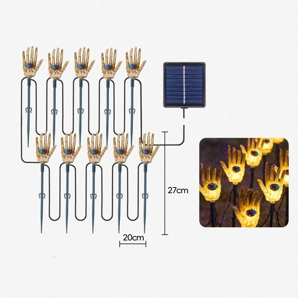 Waterproof Solar String Lights Ghost Hand Design Copper Wire Fairy Lights Ground Plug Solar Powered Ground Stake Lights
