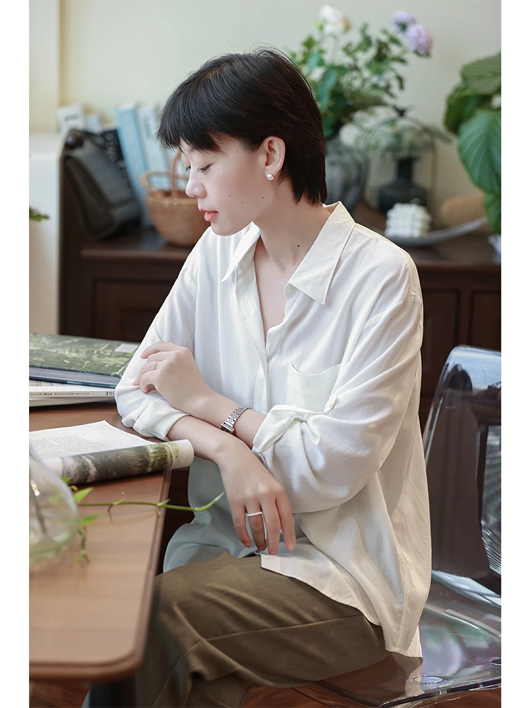 

Легкая драпированная белая шелковая рубашка для защиты от солнца, женская летняя новая свободная рубашка, рубашка для кондиционированных помещений, Svel