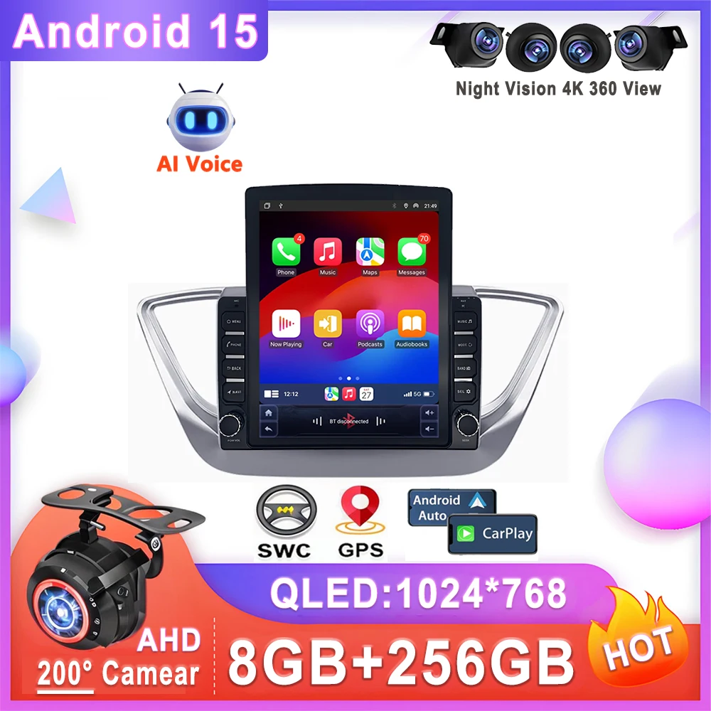 

9.7Inch Android 15 For Hyundai Solaris 2 2017 - 2020 Android Auto Multimedia Radio Stereo Touch Screen Navigation Car DVD GPS BT