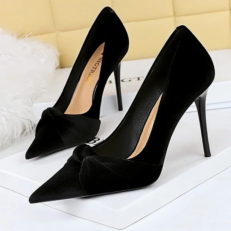 BIGTREE Shoes Bowknot Suede Women Pumps Fashion New High Heels Pointed Stilettos Women Heels 2024 New Design Pumps Plus Size 43