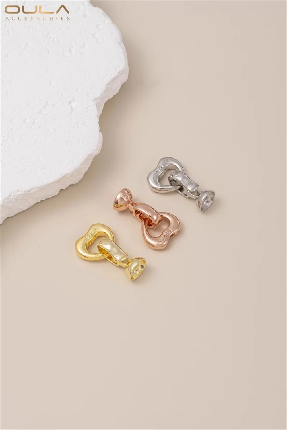 

Handmade DIY Vacuum Plated 18K Real Gold 925 Silver Rose Gold Heart Pearl Buckle Necklace Connection Finishing Piece