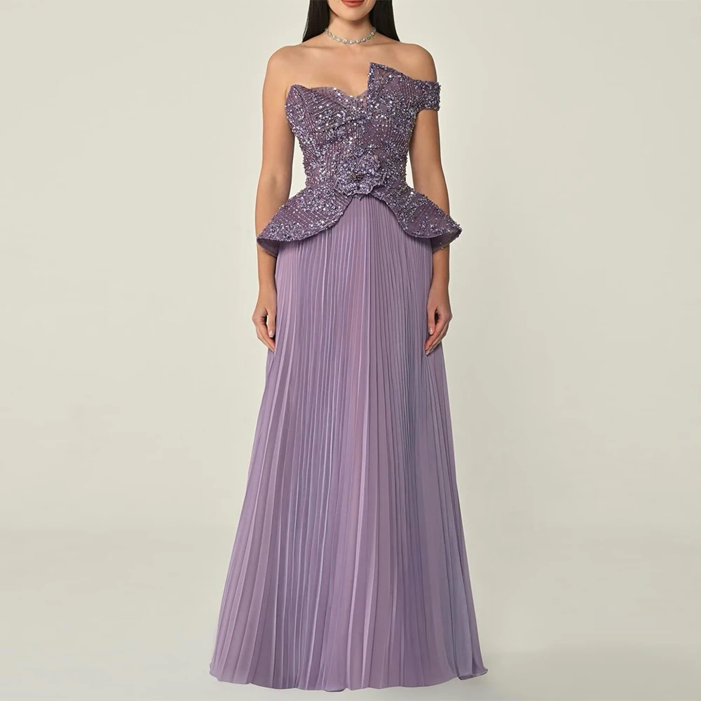 

Customized Exquisite Sequined and Beading Prom Dress Classic Chiffon A-Line Evening Dress Fashion Off the Shoulder Party Dresses