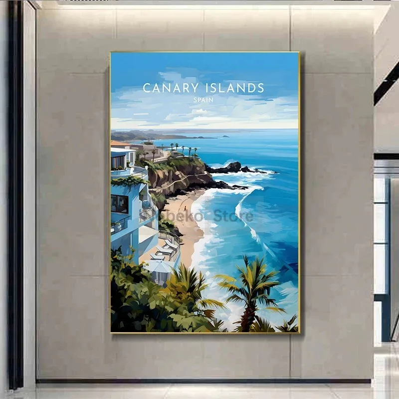 Spain Travel Poster Barcelona Malaga Ibiza Ronda Lanzarote Watercolor Prints Canvas Painting Wall Art Pictures Home Room Decor