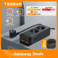 TESSAN 30W GaN Multiple Socket Power Strip with 2 Outlets 2 USB 2 Type C Cube Surge Protection Socket with 2M Extension Cord