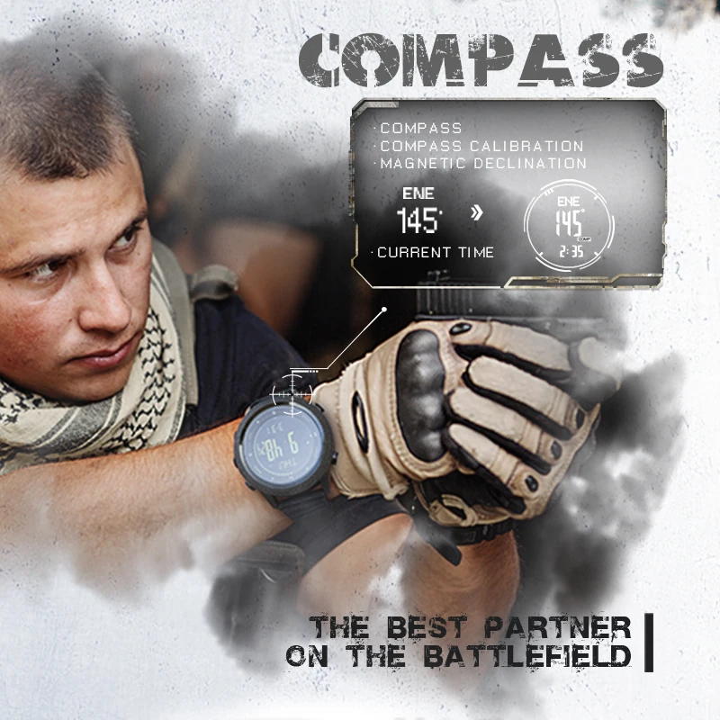 Military Sport Stopwatch NORTH EDGE Men's Digital Watches 50 M Waterproof Altimeter Compass Barometer APACHE-46 Smart Clock