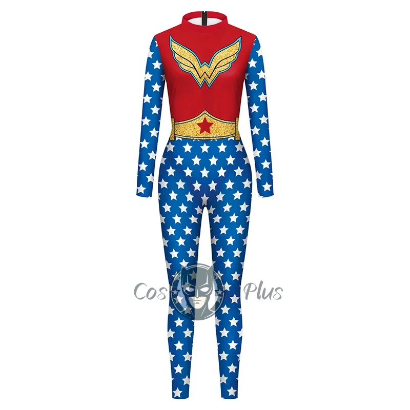

Женский комбинезон для косплея Wonder, костюм супергероя для косплея, вечерние комбинезон с 3D принтом, полиэстеровое боди, одежда для выступлений
