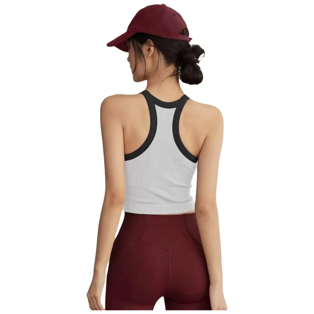 

High Neckline Sports Tank Top Comfortable Breathable Fitness Tank Top with Chest Cushion Soft Fixed Cup Tank Top Outdoor Wear