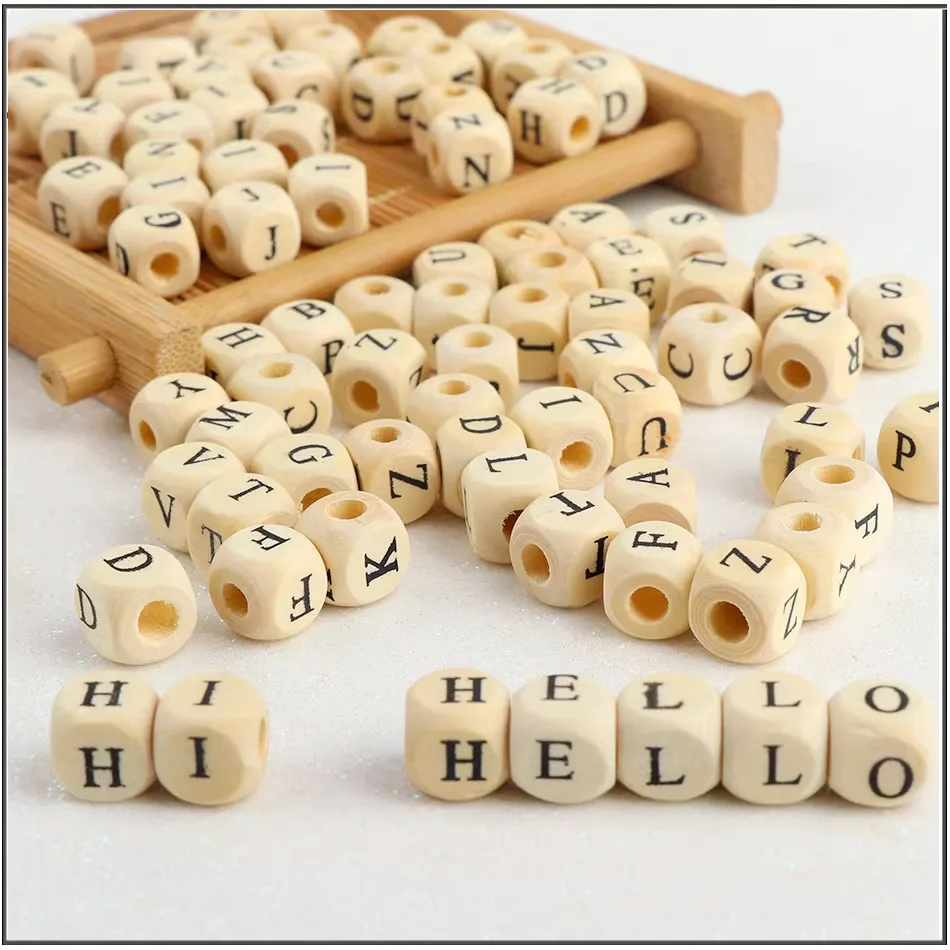 10mm 12mm 14mm Silicone English letters beech English letter beads log Lotus Letter Beads DIY bracelet accessories