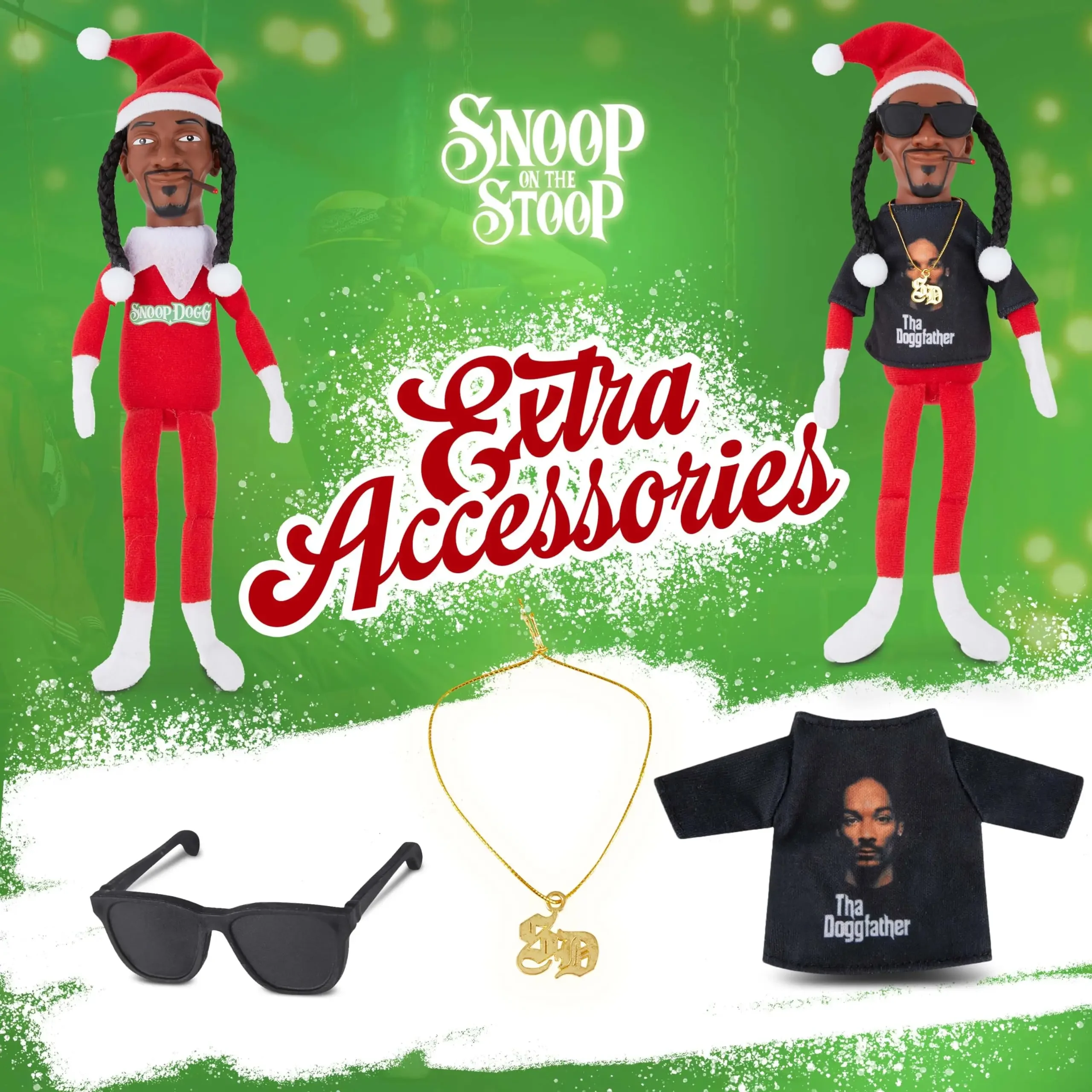 Snoop Dogg Snoop on a Stoop Christmas Elf Doll Includes Extra Tshirt, Sunglasses and Necklace, Christman Gifts for Men & Women