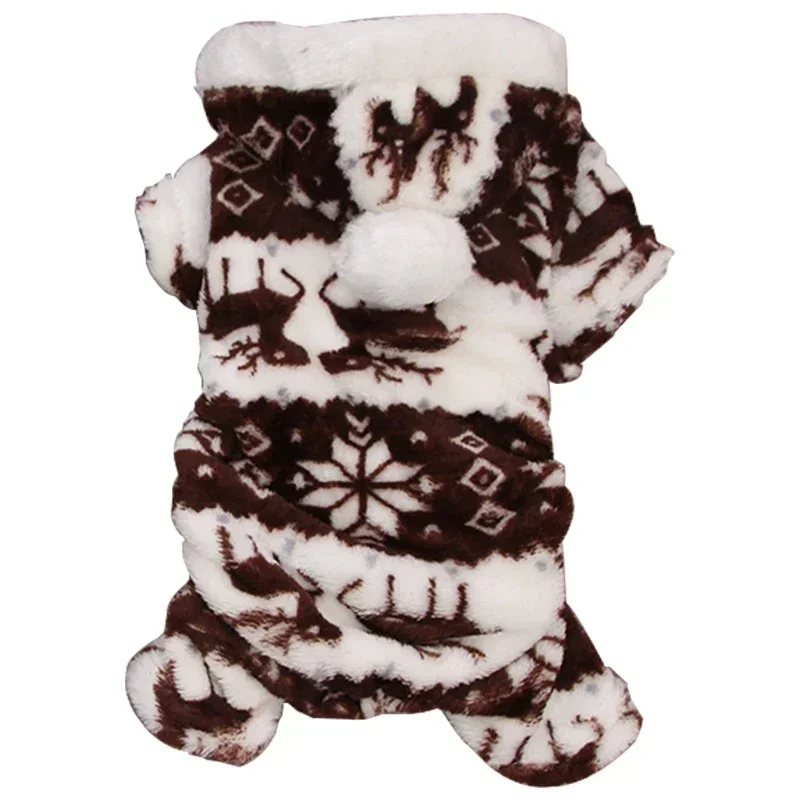 Dog Winter Clothes for Small Dogs Keep Warm Dog Clothes Pet Christmas Clothing Elk Print Dog Clothes Coral Velvet Four Colors