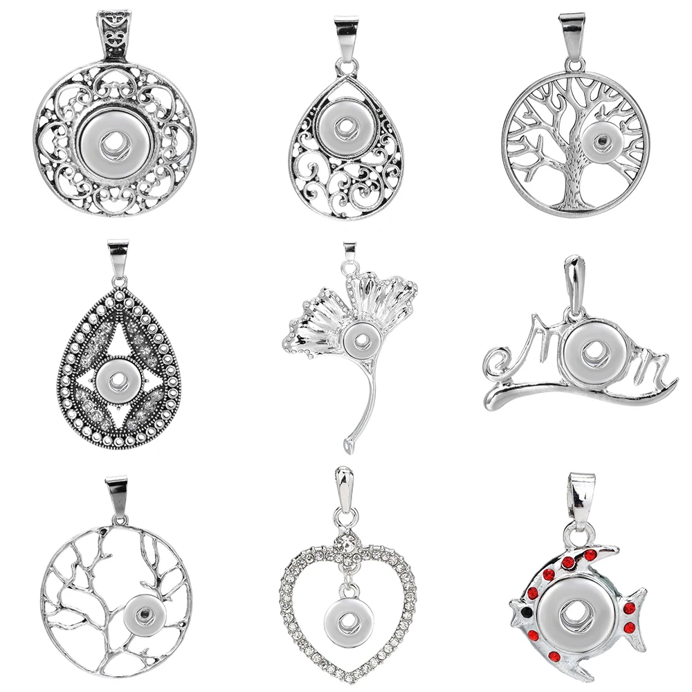 New Mini Snap Button Jewelry Pendant Crystal Love Heart Tree MOM Snap Pendant Necklace Fit DIY 12mm Snaps Jewelry