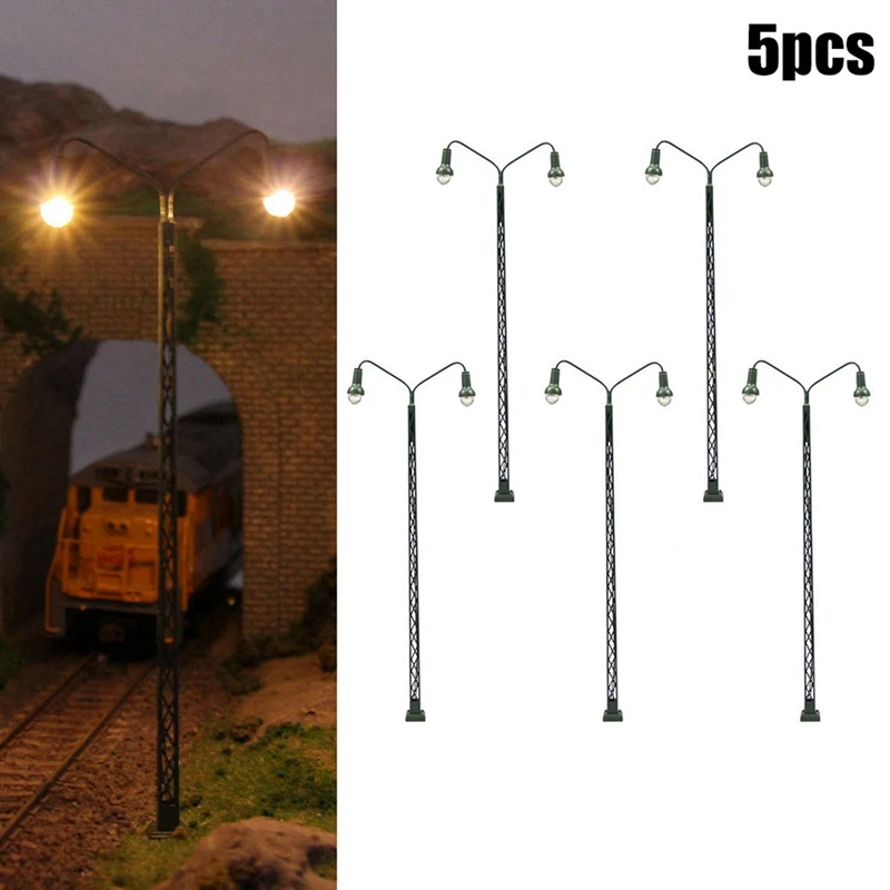 5Pcs Model Railway Lamp Lattice Mast Light HO 1:87 Scale LED Street Light Train Layout Toys Garden Decoration Crafts