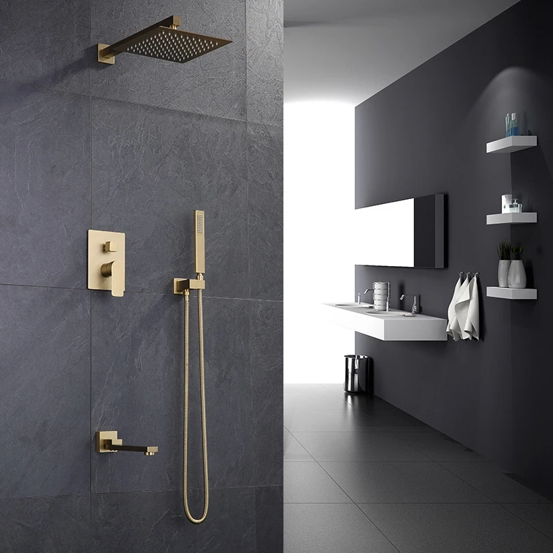 Built-in shower faucet set bathroom brushed gold rain shower set