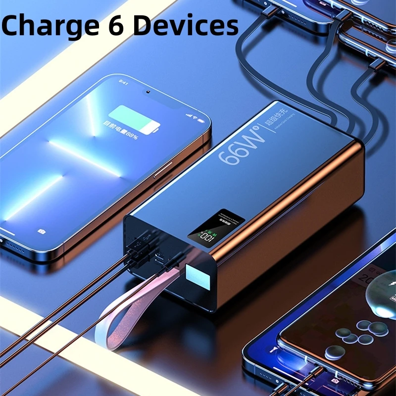 66W Super Fast Charging Power Bank 60000mAh Powerbank Portable Charger Station for iPhone 16 15 Xiaomi Mi Huawei Spare Battery