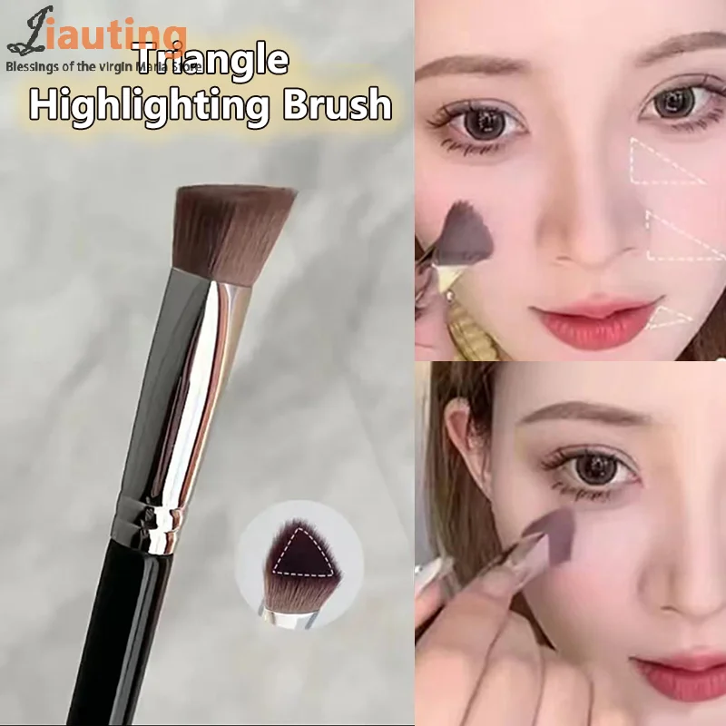 Pincel corretivo de base com cabo de madeira, triângulo premium, contorno, blush, impecável sob os olhos, pincel de maquiagem facial denso