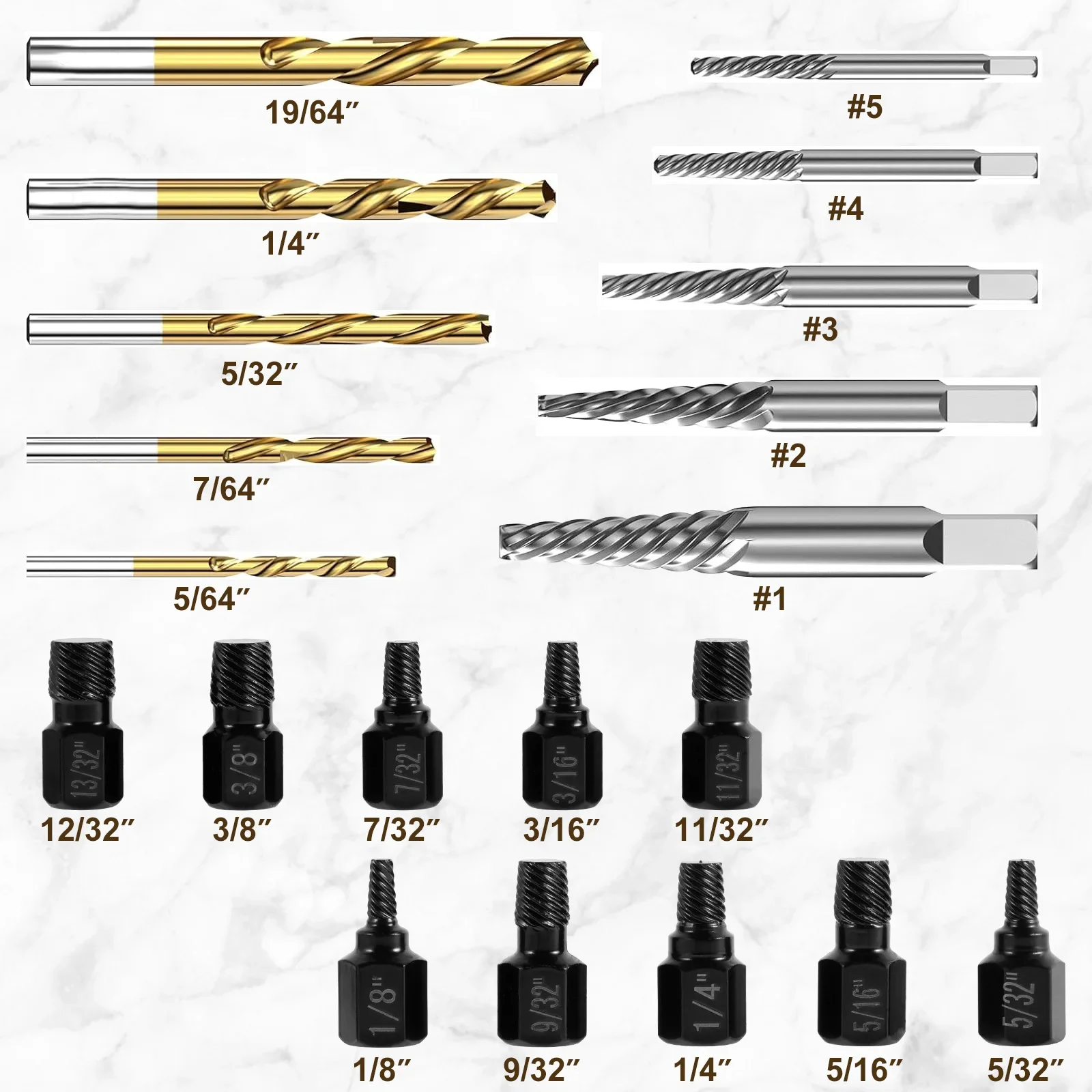 20/10Pcs Multi-Size Damaged Screw Extractor Set Metal Hex Head Bolt Remover Broken Screw Nut Drill Bit Tool for Stud Bolt Screw