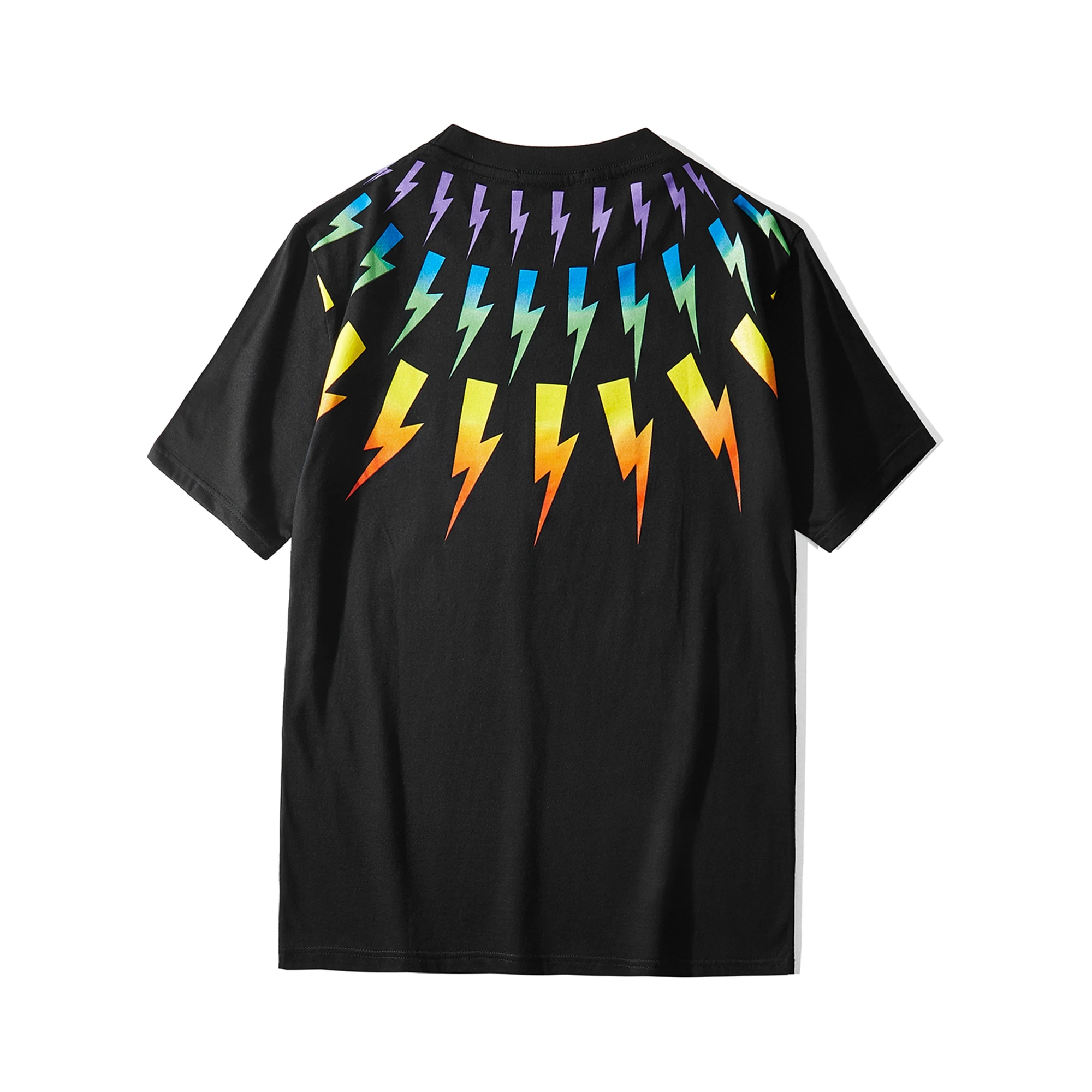 Summer New Unisex T-Shirt Men Women 100% Cotton Black Classic Colorful Lightning Print Casual T Shirt High Quality Male Tee 111