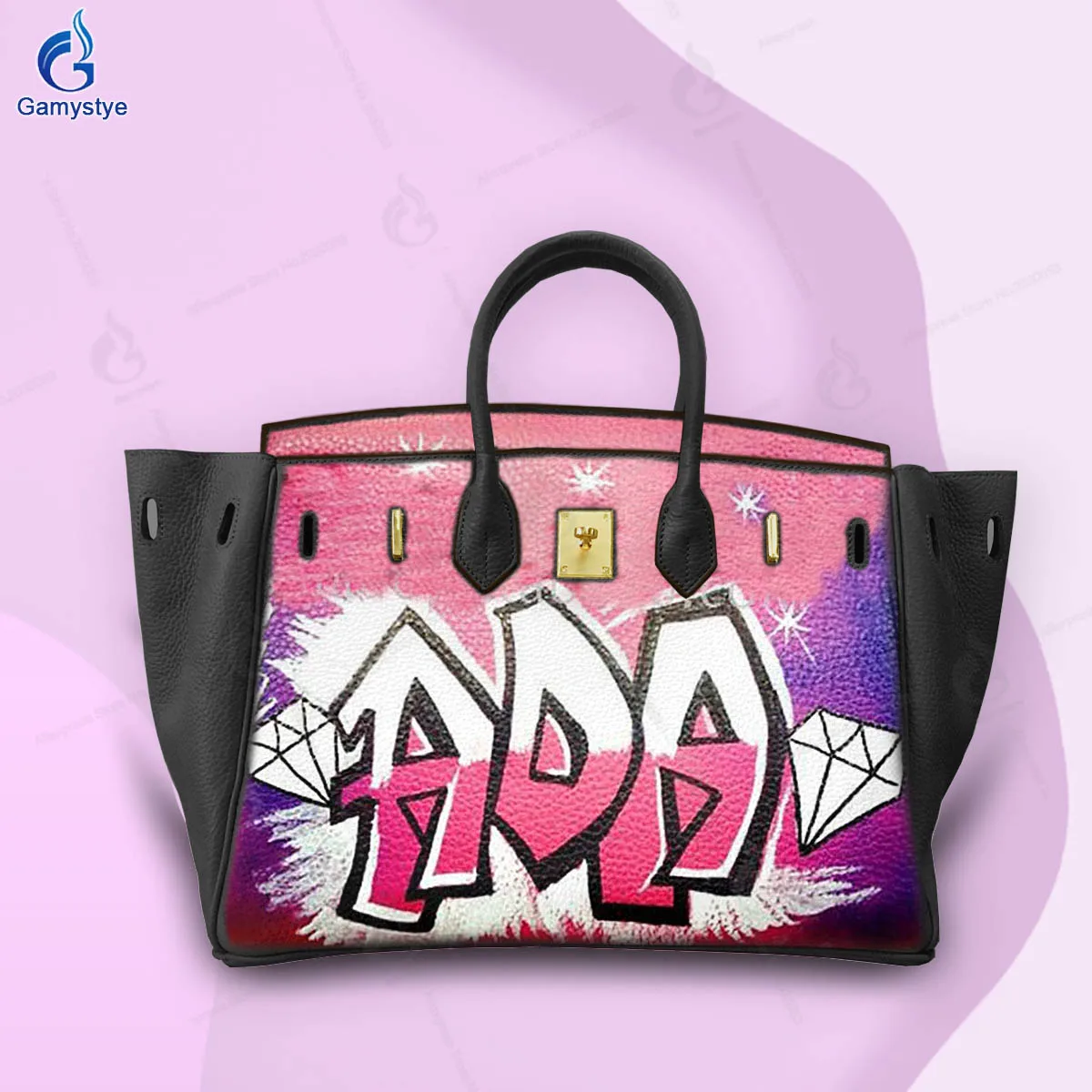 Hand Draw Customize Art Graffiti Diamond English Bags Ladies Tote Handbags Messenger Shoulder Bag For women Cowhide Togo Leather