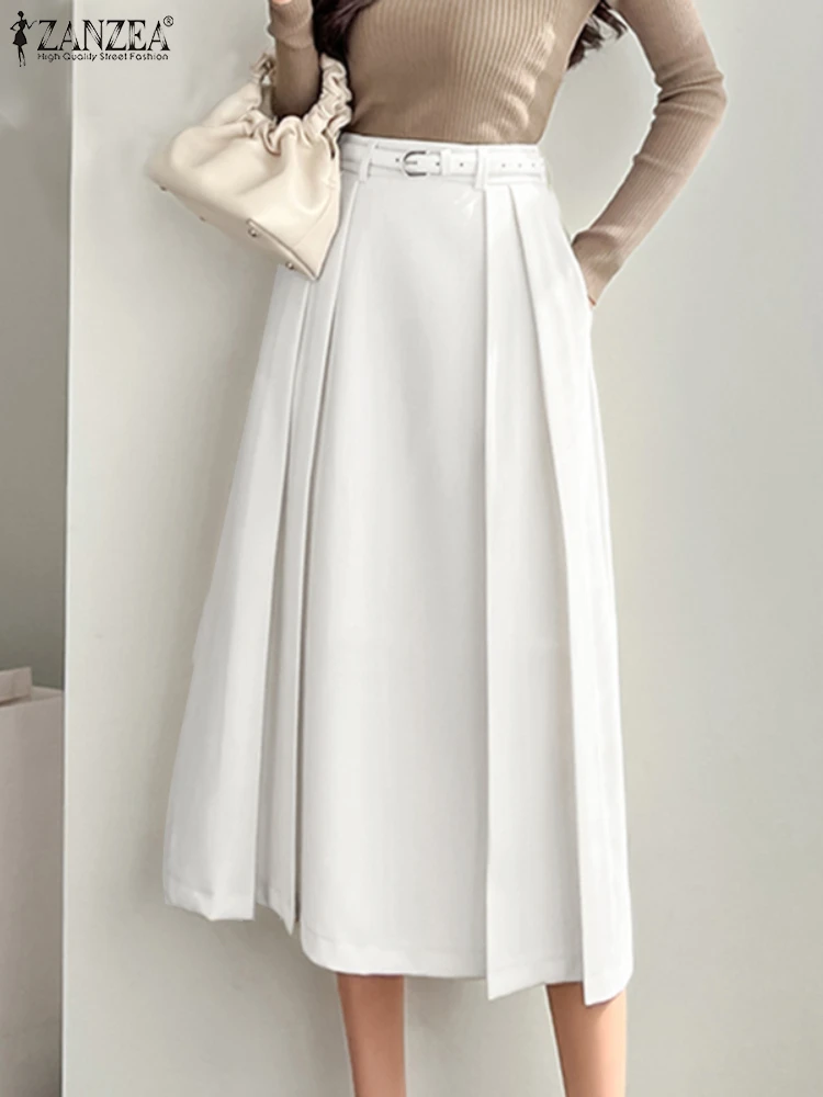 

Retro French Skirts Solid Pleated Elegant Long Overskirts 2025 ZANZEA Casual Zipper A-Line Summer Party High Waist Bottoms S-3XL