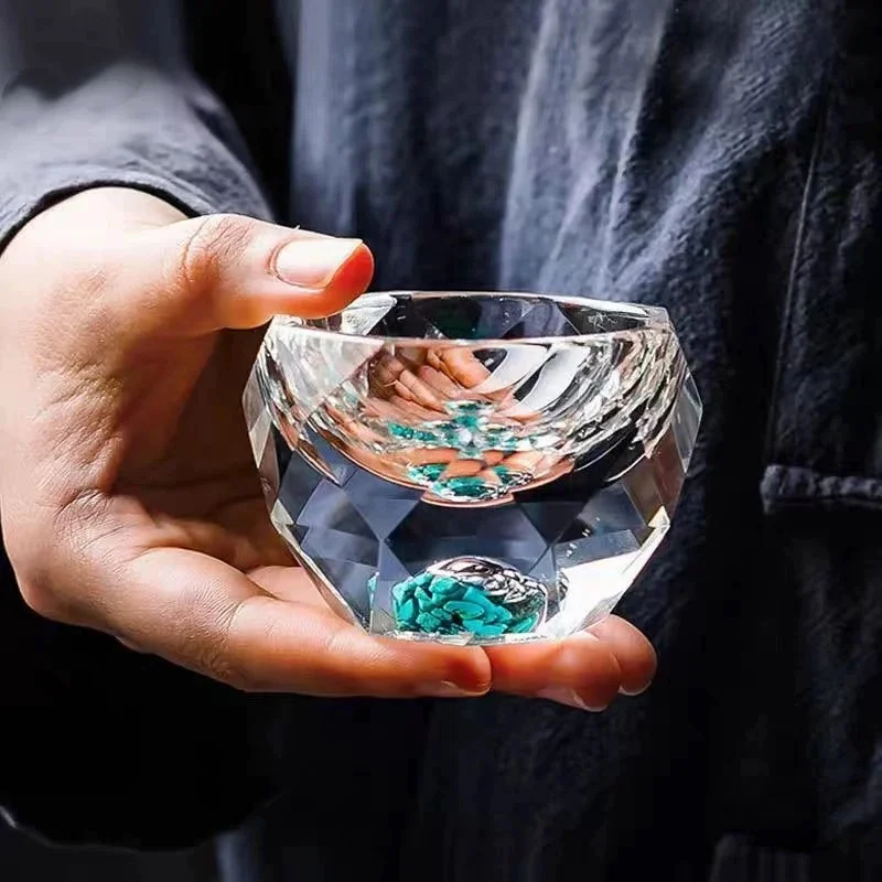 1PCS 50ML Shot Glasses Diamond Faceted Double Bottom Crystal Glass Cup for Whiskey Espresso Tea Cup Bar Light Luxury Drinkware