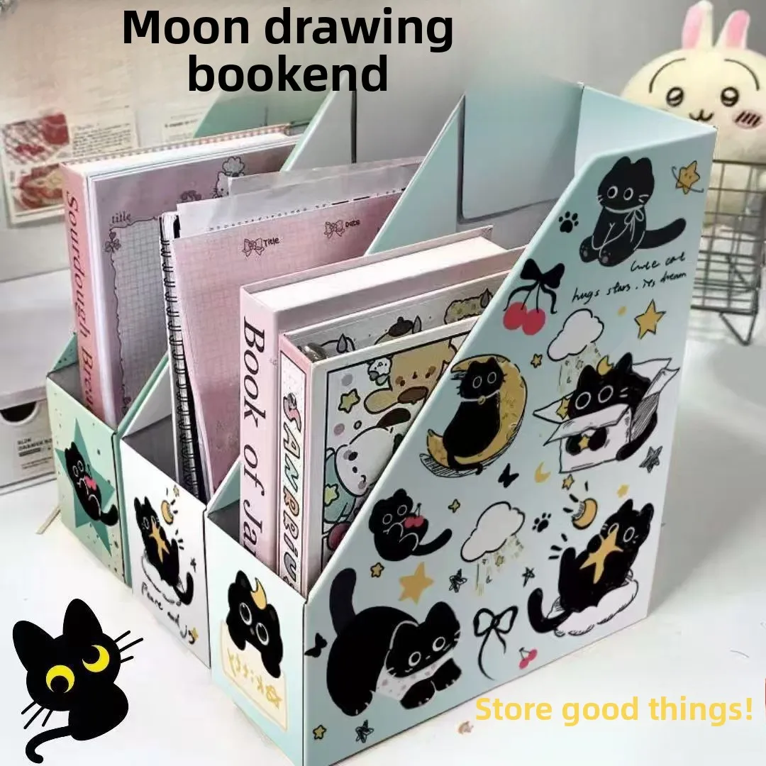 

Qingcang Moon милый котенок подставка для книг и хранение настольная подставка для бумажных книг папка мультяшная книга организация и размещение стеллаж