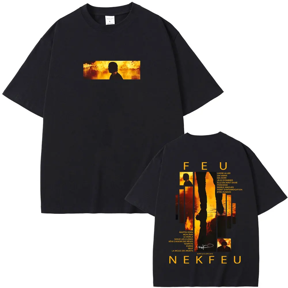

French Rapper Nekfeu Feu Graphic T-shirt Men Women Hip Hop Fashion Pop Music T-shirts Men's Casual Cotton Vintage T Shirts Tops