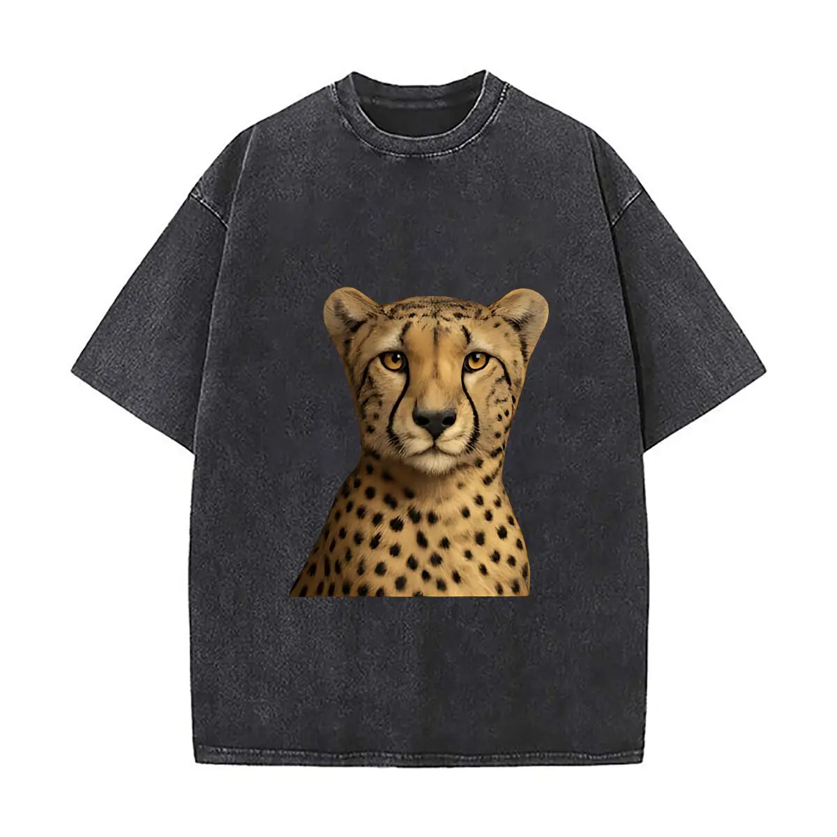 Realistic Plush Cheetah Head Home Decor Distressed Faded Baggy Streetwear Tops for Park Hangouts