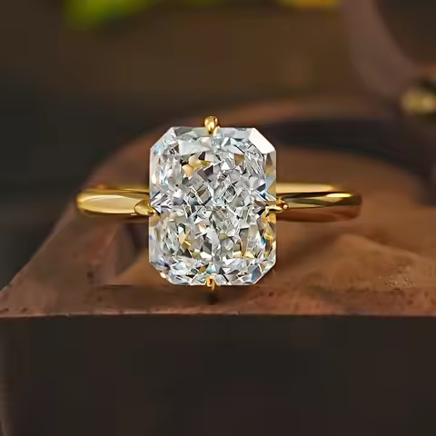 8 * 10 rectangular Redion 925 silver ring set with high carbon diamond daily diamond ring, niche and versatile for women