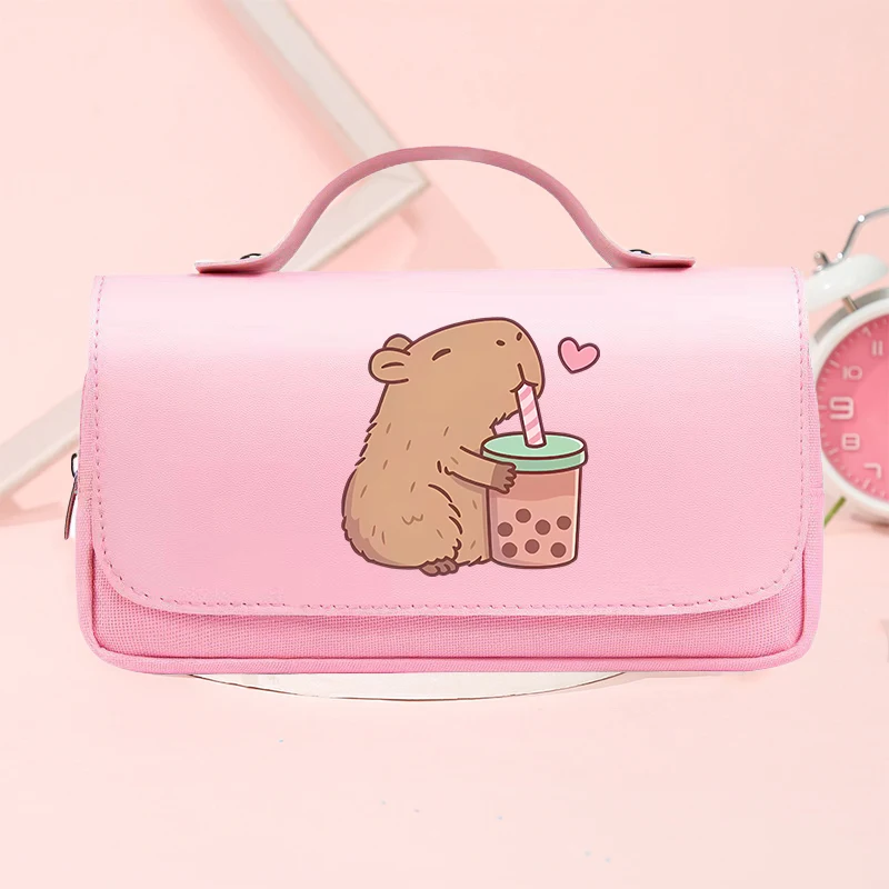 Capybara PU Leather Flip Pencil Cases Cartoon Pen Bags Printed Figures Stationery Box Fashion Kids Boys Girls Pencil Bags Gift